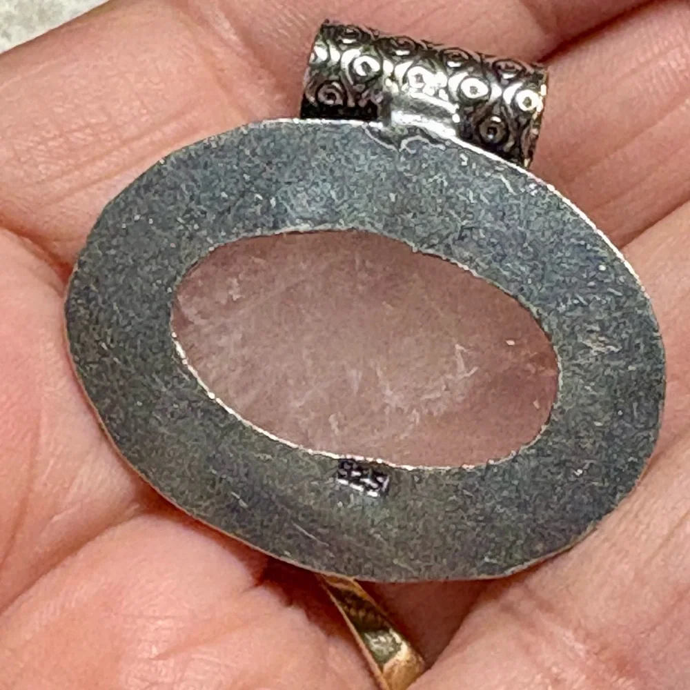 Elegant Sterling Silver and Rose Quartz and garnet  Gemstone Pendant - Picture 4 of 10